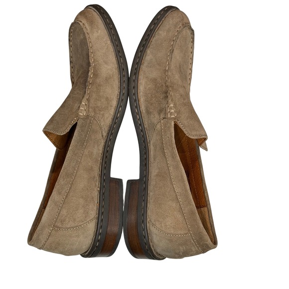 Born Hand Crafted Suede Loafer Shoes Mens 11 Taupe Opanka Moc Toe Quiet Luxury - Picture 6 of 14